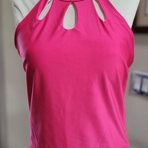 Pink Cut Out High Neckline Swim Tankini Top - Top Only